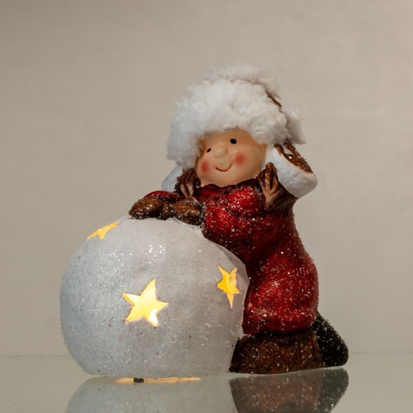 Новогодняя фигурка с подсветкой Девочка со снежным шаром из фарфора 12&times;7&times;12 (см) новогодний декор для дома на подарок Красный CR-5-11 фото
