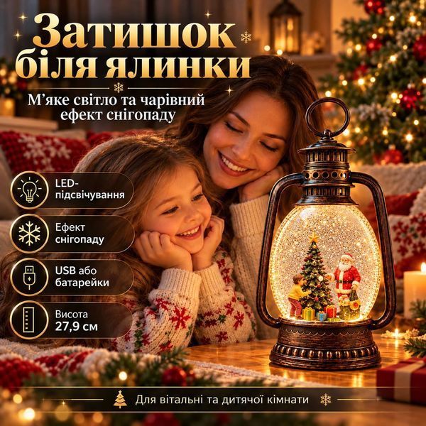 Нічник 27,9 см новорічний вінтажний ліхтар Санта LED USB sp10091/1 фото