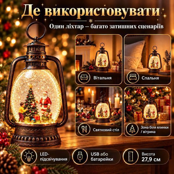 Нічник 27,9 см новорічний вінтажний ліхтар Санта LED USB sp10091/1 фото