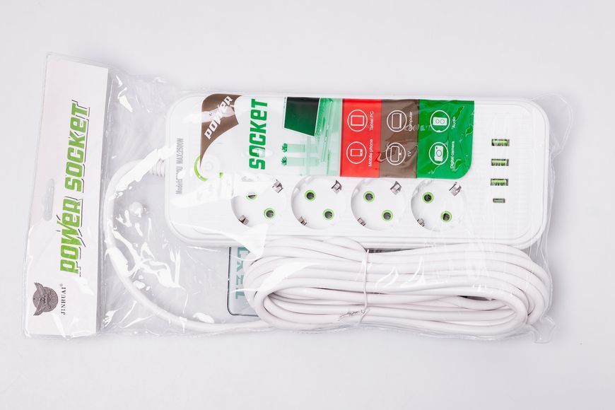 Мережевий фільтр подовжувач на 8 розеток з 3 USB 1 Type-C та кнопкою відключення F20U 2.8 м Білий HP-5-27 HP-5-27 фото