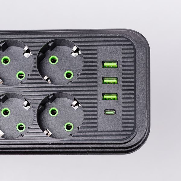 Сетевой фильтр удлинитель на 8 розеток с 3 USB 1 Type-C и кнопкой отключения F20U 2.8 м Черный HP-5-28 HP-5-28 фото