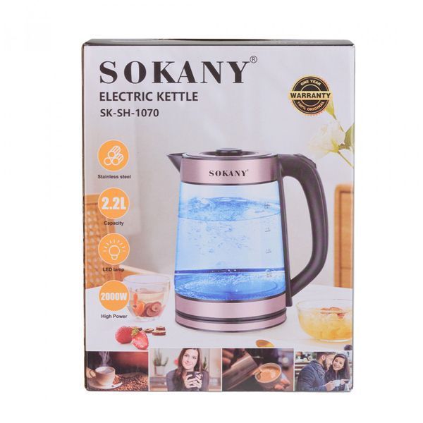 Чайник электрический Sokany SKSH1070CST стеклянный 2.2 литра с подсветкой SKSH1070CST фото