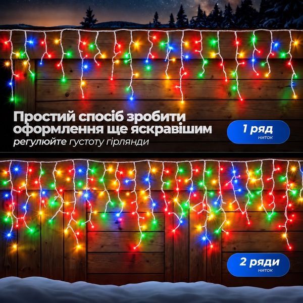 Вулична гірлянда бахрома 25 (м) 750 led світлодіодів зовнішня мультиколор білий дріт Garlando 25м 25MWML фото