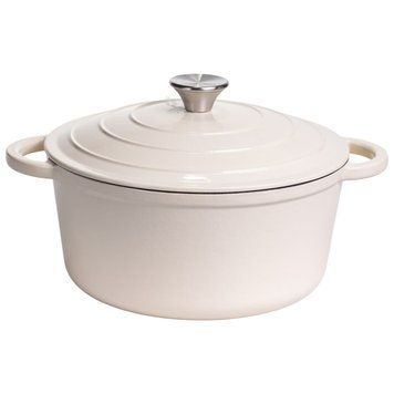 Каструля чавунна емальована 5 л, бежевий Yiwu HP-FLG-2 WHITE HP-FLG-2 WHITE фото
