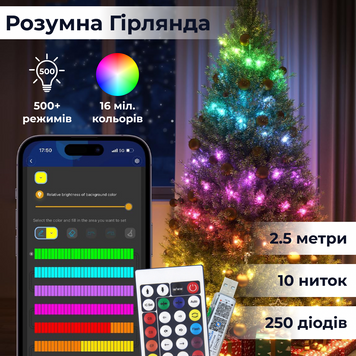 Розумна гірлянда GarlandoPro 1733043ML 250LED 2.5 метри смарт гірлянда роса 1733043ML фото