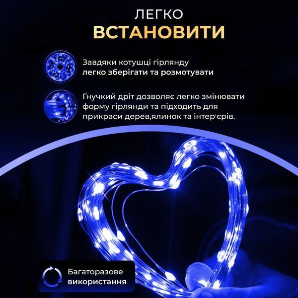Гірлянда роса на пульті 100 метрів на 1000 led світлодіодів крапля на зеленому дроті синя 1000L100MGBL фото