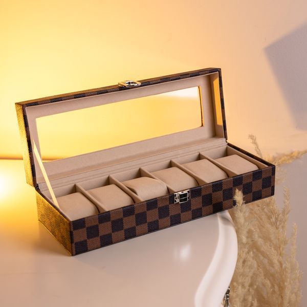 Шкатулка для часов из экокожи 6 отсеков 31&times;11&times;7.5 см Коричневый Yiwu HP-5-14S HP-5-14S фото