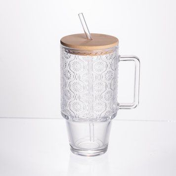 Кружка скляна з кришкою та трубочкою 750 (мл) чашка з трубочкою та кришкою на подарунок HP-19-48N HP-19-48N фото