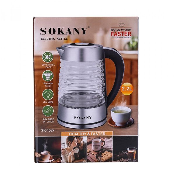 Электрочайник Sokany SK1027CST 2.2 литра стеклянный 2000 Вт с подсветкой SK1027CST фото
