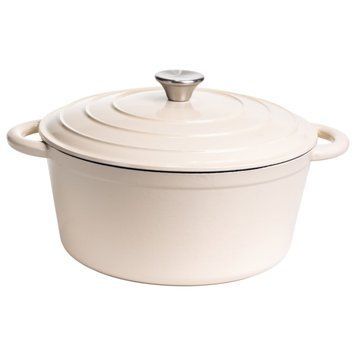 Каструля чавунна емальована 6,5 л, бежевий Yiwu HP-FLG-3 WHITE HP-FLG-3 WHITE фото