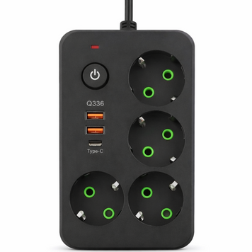 Мережевий фільтр-подовжувач 4 розетки 2xUSB-A 1xUSB-C 5м чорний HP-5-48 HP-5-48 фото