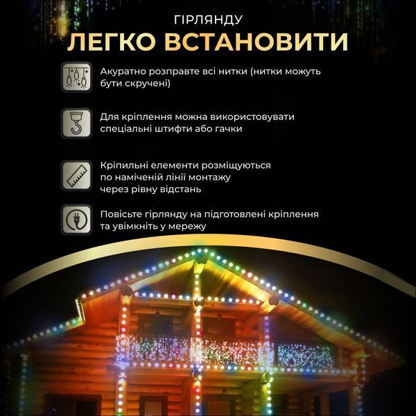 Вулична гірлянда бахрома 20(м) 280 led світлодіодів зовнішня мультиколор чорний дріт 20MBML фото
