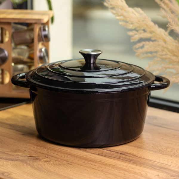 Каструля чавунна емальована 6,5 л, чорний Yiwu HP-FLG-3 BLACK HP-FLG-3 BLACK фото