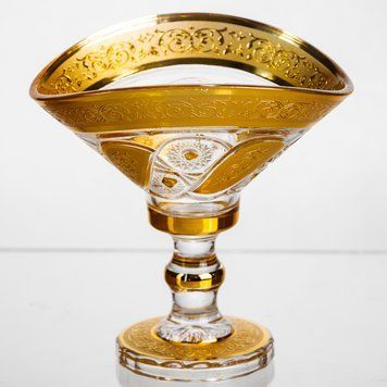 Конфетница стеклянная Yiwu Bogema Gold 15 см на фигурной ножке (HP-34-134) HP-34-134 фото