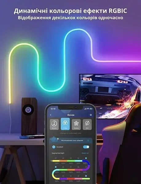 Умная гибкая LED Neon RGB лента-шланг 2 метров от USB управление режимами с телефона,Bluetooth приложение,пульт Jam12-24 фото
