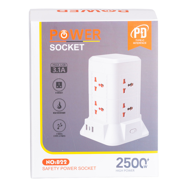 Мережевий фільтр подовжувач 2.8 м з лампою на 6 універсальних розеток з 2 USB, 1 Type-C, бездротова зарядка HP-5-1 HP-5-1 фото