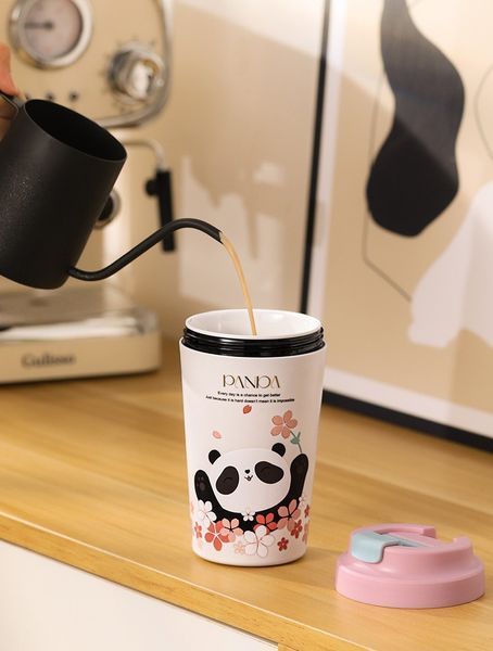 Термокружка Panda с фарфоровой колбой 380 мл Розовая HP-14-12P HP-14-12P фото