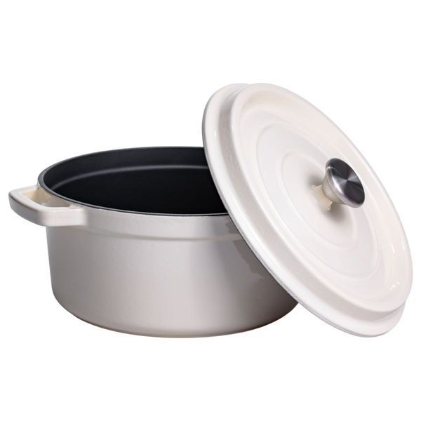 Кокотница чугунная эмалированная 4,5 л, бежевый Yiwu HP-FLG-4 WHITE HP-FLG-4 WHITE фото