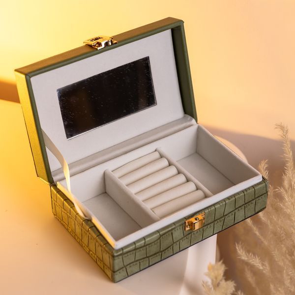 Шкатулка для украшений из эко кожи 3 отделения с зеркалом 16&times;10&times;6 см Зеленый HP-5-18GR HP-5-18GR фото