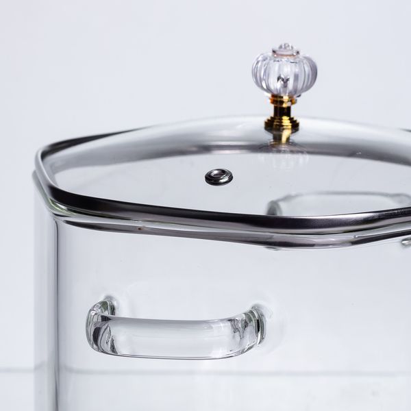 Каструля скляна шестигранна 3. 5 л з кришталевою ручкою посуд для готування варіння страв кухонний Yiwu Прозрачный HP-34-41 фото