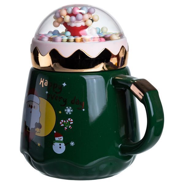 Чашка порцелянова з кришкою Christmas 400 (мл) Зелена Yiwu FM-CS-41A FM-CS-41A фото