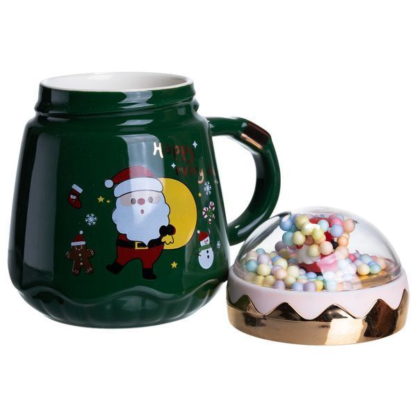 Чашка порцелянова з кришкою Christmas 400 (мл) Зелена Yiwu FM-CS-41A FM-CS-41A фото