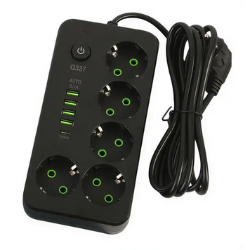Мережевий фільтр-подовжувач 5 розеток 4xUSB-A 1xUSB-C 5м чорний HP-5-52 HP-5-52 фото