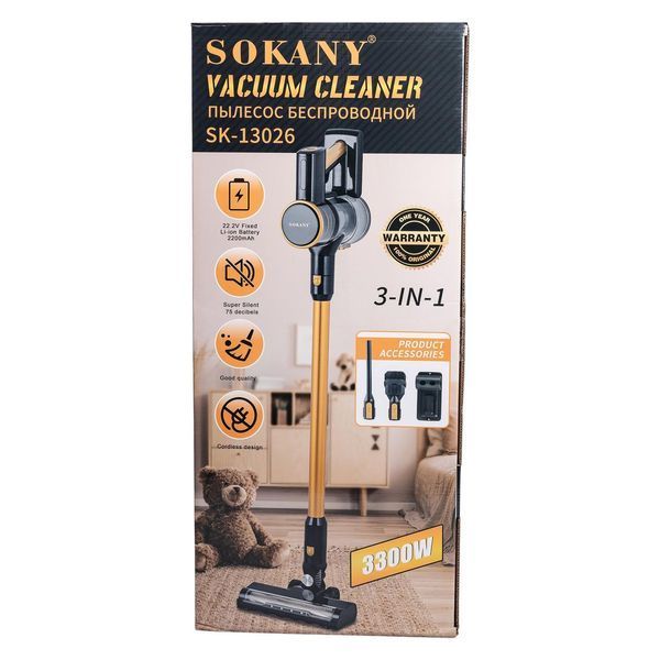 Пылесос вертикальный аккумуляторный 3 в 1 для сухой уборки 3300 Вт Sokany SK-13026 SK-13026 фото