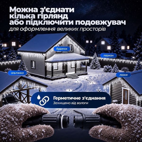 Вулична гірлянда бахрома 12(м) 200 led світлодіодів зовнішня біла чорний дріт Garlando Білий 12м 12MBW фото