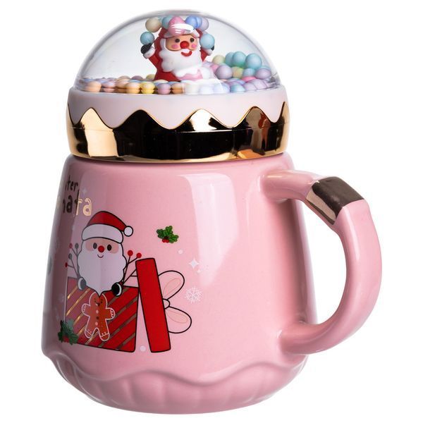 Чашка порцелянова з кришкою Christmas 400 (мл) Рожева Yiwu FM-CS-41C FM-CS-41C фото