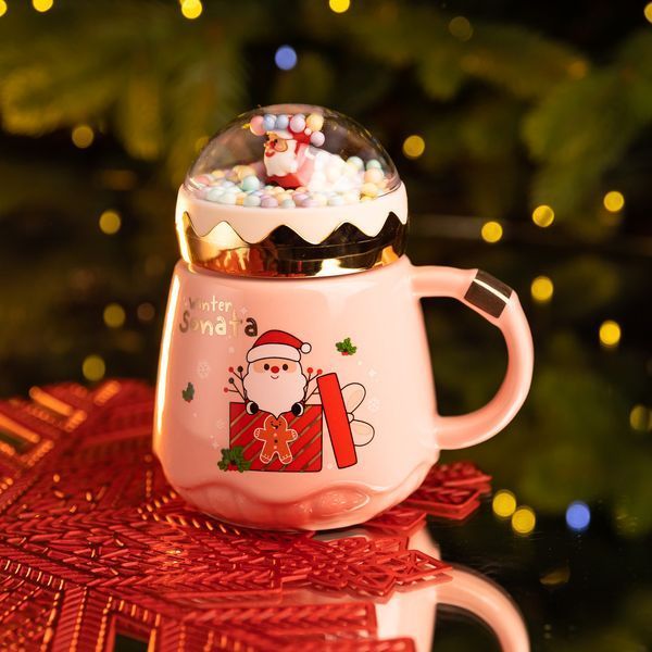 Чашка порцелянова з кришкою Christmas 400 (мл) Рожева Yiwu FM-CS-41C FM-CS-41C фото