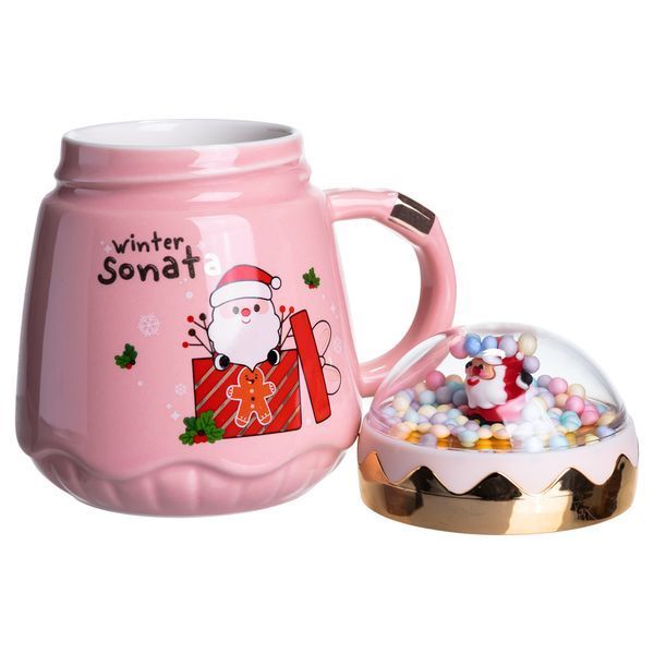 Чашка порцелянова з кришкою Christmas 400 (мл) Рожева Yiwu FM-CS-41C FM-CS-41C фото