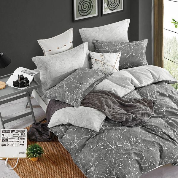 Простыня петрикор 260x230 см сатин 200 тс 100% хлопок серый с принтом BL-FS-14 GRAY/PRINT фото