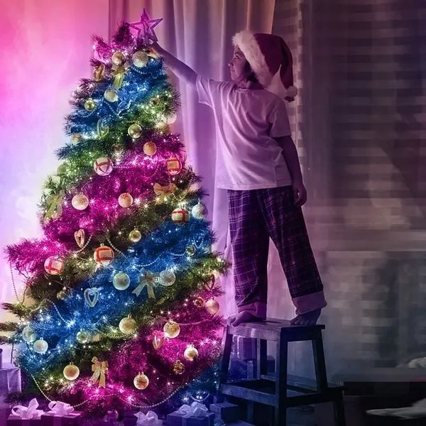 Светодиодная умная гирлянда Smart Роса RGB 100 LED с Bluetooth для елки от USB 10м Jam3939 фото
