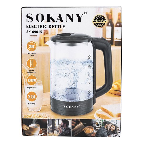 Электрический чайник стеклянный 2.5 л Sokany SK-09015 дисковый 1500 Вт SK-09015 фото