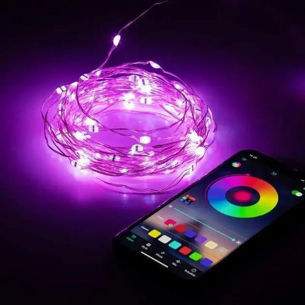 Светодиодная умная гирлянда Smart Роса RGB 100 LED с Bluetooth для елки от USB 10м Jam3939 фото
