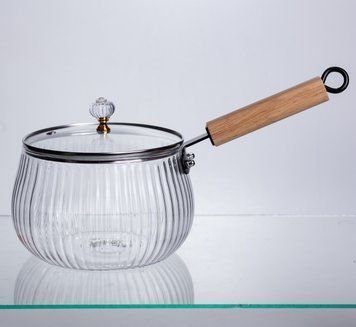Сотейник из боросиликатного стекла 2.5 л с деревянной ручкой кастрюля для приготовления соусов блюд HP-34-81 HP-34-81 фото