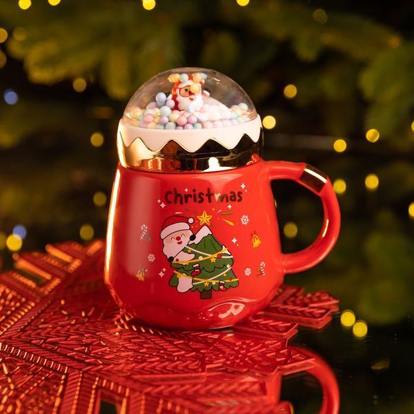 Чашка порцелянова з кришкою Christmas 400 (мл) Червона Yiwu FM-CS-41D FM-CS-41D фото