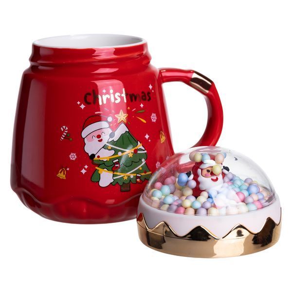Чашка порцелянова з кришкою Christmas 400 (мл) Червона Yiwu FM-CS-41D FM-CS-41D фото