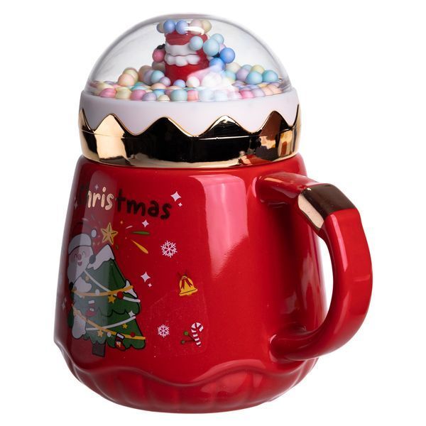 Чашка порцелянова з кришкою Christmas 400 (мл) Червона Yiwu FM-CS-41D FM-CS-41D фото