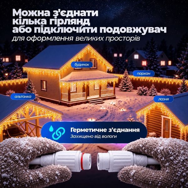 Уличная гирлянда бахрома 12 (м) 200 led светодиодов наружная белый провод Garlando Жёлтый 12м 12MWY фото