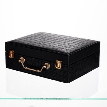 Шкатулка для украшений из эко кожи 19 отделений с зеркалом 23.5&times;14&times;8 см Черный HP-5-20B HP-5-20B фото