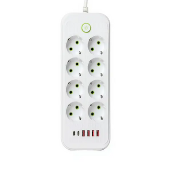 Мережевий фільтр-подовжувач 8 розеток 4xUSB-A 2xUSB-C 5м білий HP-5-55 HP-5-55 фото