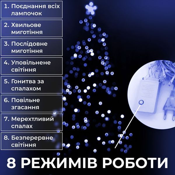 Світлодіодна гірлянда Нитка 200 LED, 10 метрів прозора, синя Garlando Синій W200LEDBL фото