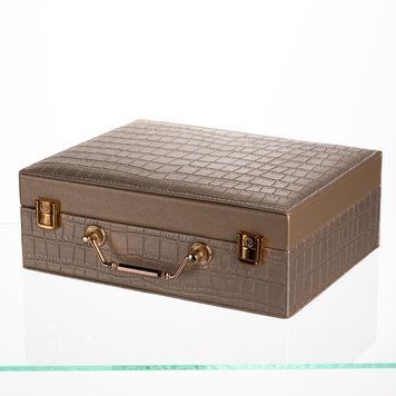 Шкатулка для украшений из эко кожи 19 отделений с зеркалом 23.5&times;14&times;8 см Золотистый HP-5-20GOLD HP-5-20GOLD фото