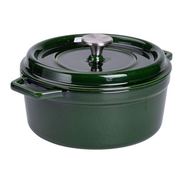 Каструля чавунна емальована 3,5 л з кришкою &Oslash;24 см Зелена HP-1-1 HP-1-1 фото