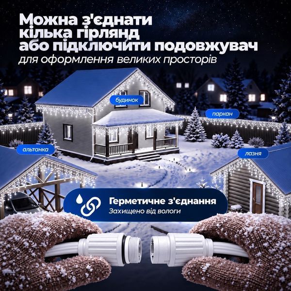 Вулична гірлянда бахрома 12(м) 200 led світлодіодів біла зовнішня білий дріт Garlando 12м 12MWW фото