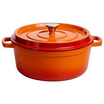 Кокотниця чавунна емальована 6 л, помаранчевий Yiwu HP-FLG-6 ORANGE HP-FLG-6 ORANGE фото