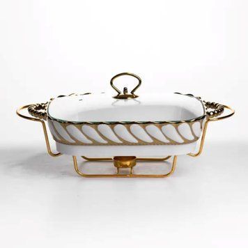 Мармитница фарфоровая Tiffany 1. 5 л на подставке с подогревом 34х26х7 см Yiwu SG-428-13 фото