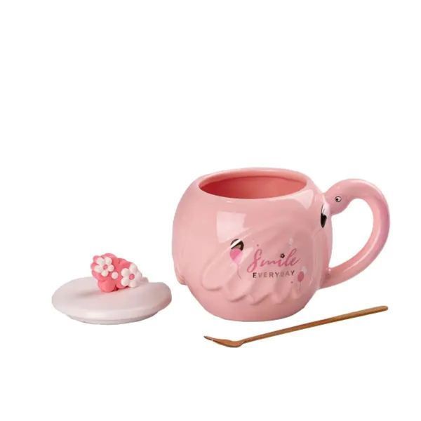 Чашка порцелянова Flamingo 500мл з кришкою і ложкою чашки для кави Smile HPCY8276SM HPCY8276SM фото